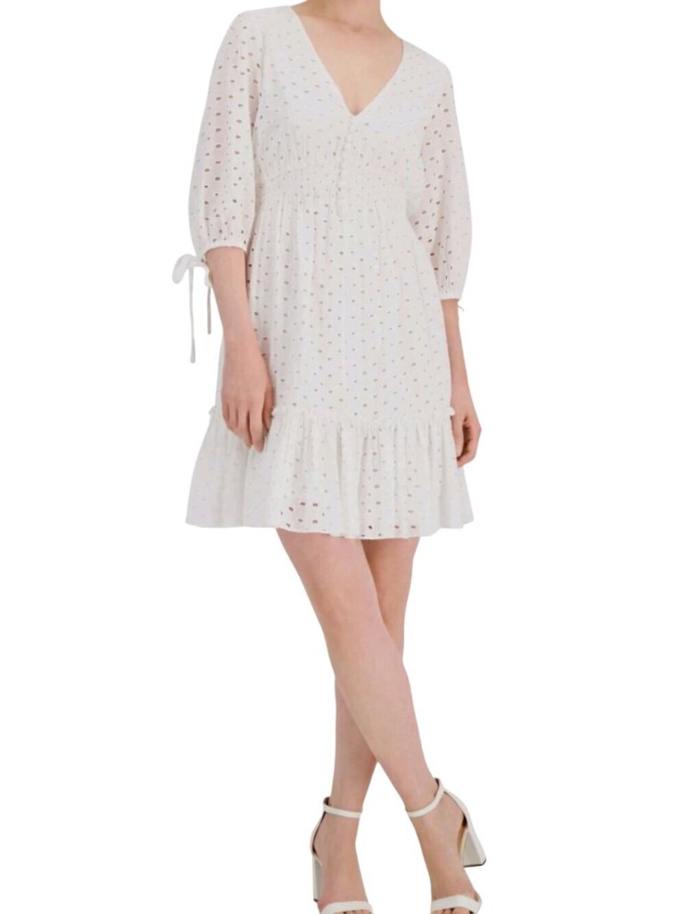 Taylor White Eyelet Lace 1/2 Puff Sleeve Sustainable Cotton Dress Size 16